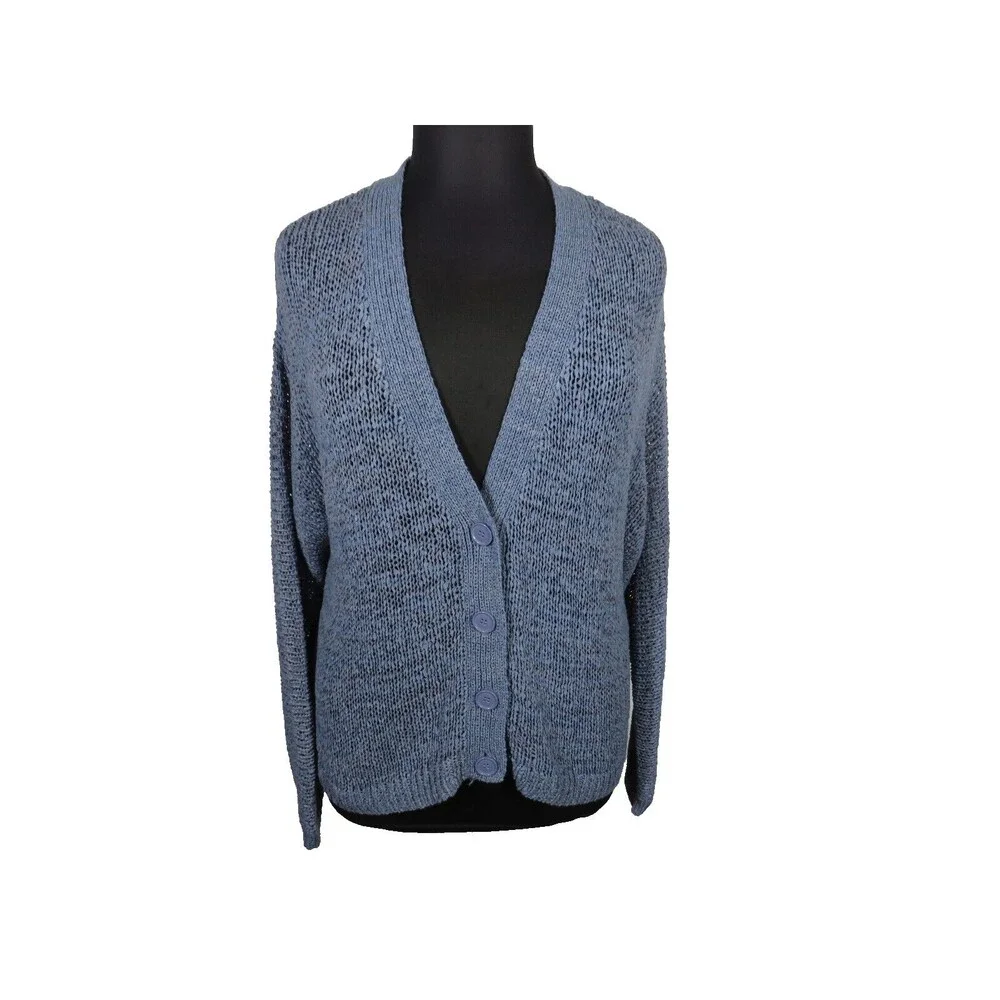 Sejour Women's Blue Button Up V Neck Lightweight Sweater Knit Cardigan Plus 1X - Picture 6 of 9